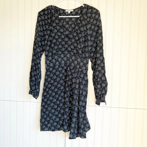 Equipment Size 0 Black Long Sleeve Alexandria Star Printed Silk Dress - Picture 3 of 7